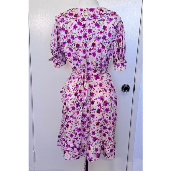 MISA Los Angeles Floral Watercolor Wrap Mini Dress Size Large - Picture 3 of 5